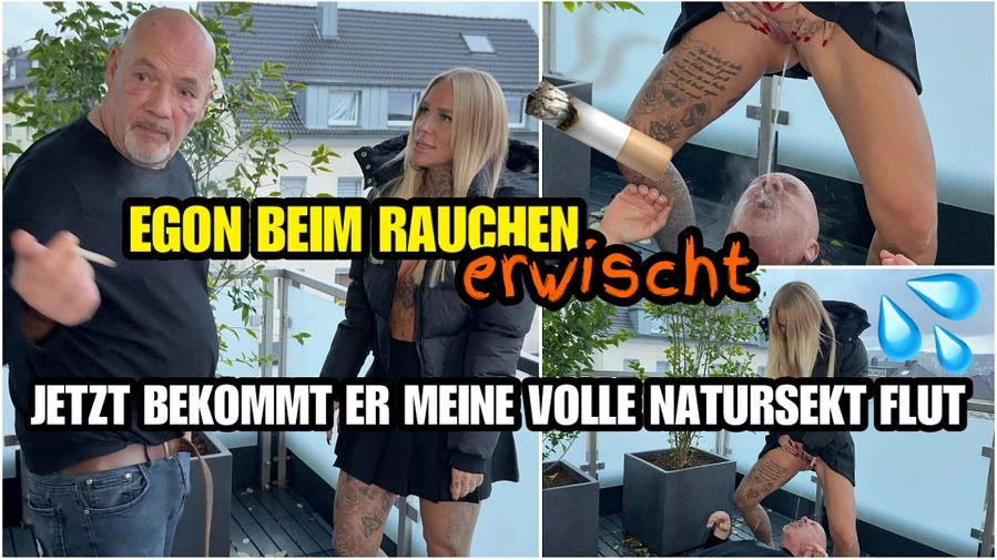 Egon beim rauchen ERWISCHT Jetzt bekommt er meine volle NATURSEKT FLUT