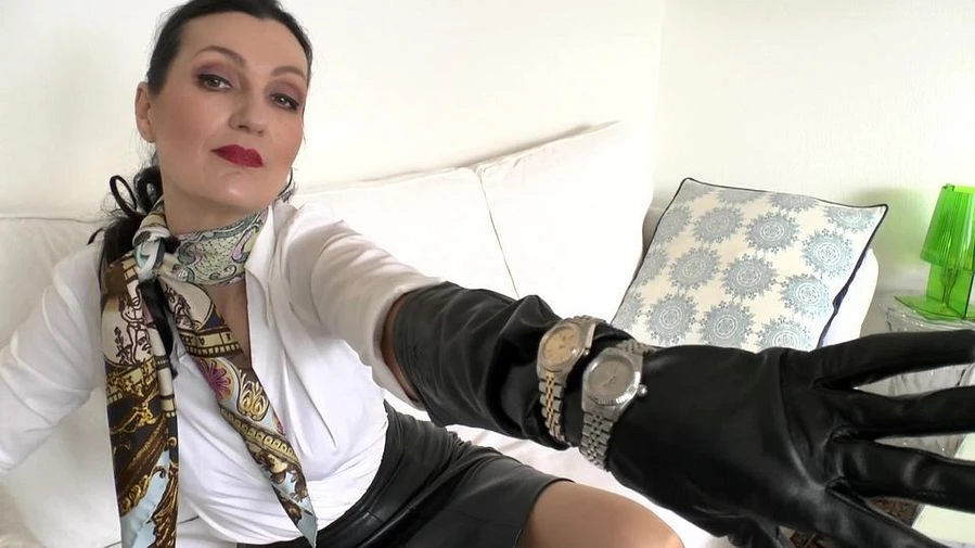 Verschiedene Uhren Anprobe Armbanduhren Fetisch Lange schwarze Lederhandschuhe Joi Lady Victoria