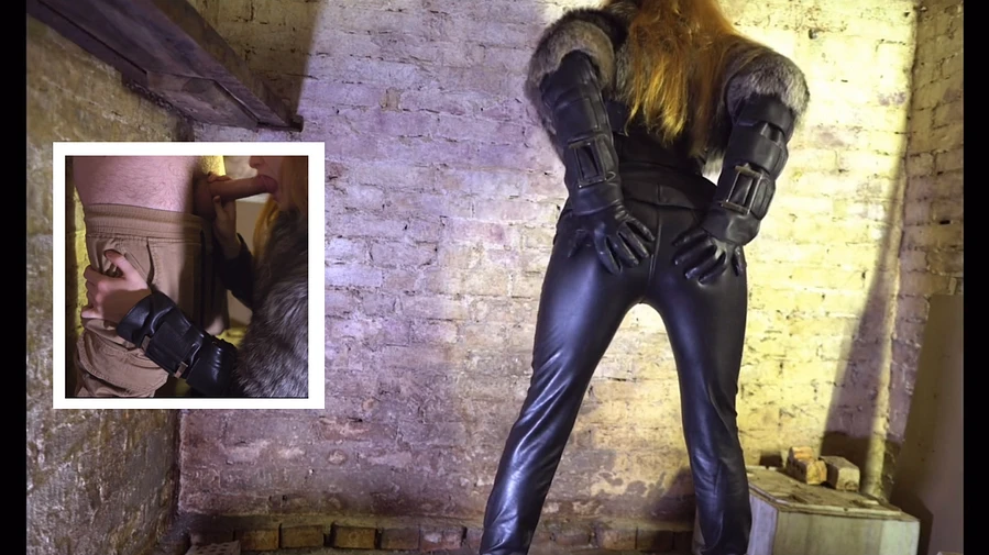 Im Lederoutfit geiler Blowjob Outdoor im Lostplace